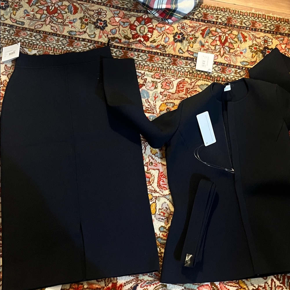 Scanlan Theodore Navy Midi Skirt Set jacket belt - Picture 9 of 9